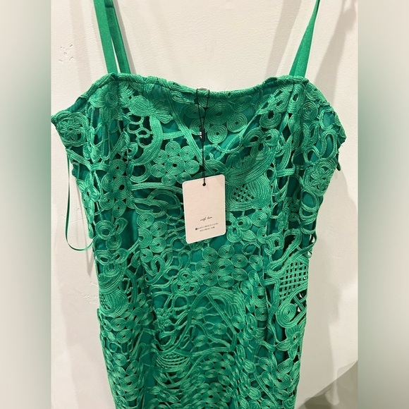 Adelyn Rae Green Monica Open-Stitch Lace Asymmetric Hem Dress Green NWT - Picture 8 of 15